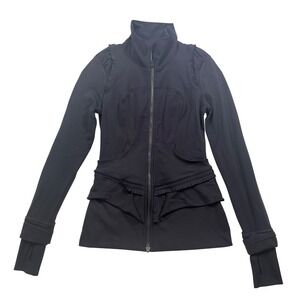 Lululemon City to Yoga Jacket Navy Blue Ruffle Peplum Full Zip Jacket Women's 6